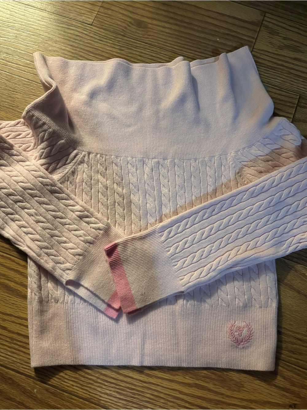 PINK Victoria's Secret Pale Pink Off-the-Shoulder Cable Knit Sweater